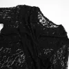Gtpdpllt See Through Lace Mesh Sexy Women's T Shirts Blouses Black Cross Flared Long Sleeve Outfits Tops Trendy Y2K Clothes 240415