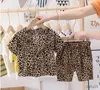 Kläder sätter barn bomull ut kläder sommar barn pojkar leopard tryck kausal skjorta shorts 2st/sets spädbarn barn mode småbarnsspår