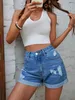 Women's Shorts 2024 Summer New Womens High Waist Fashion Hemmed Denim Shorts Hole Jeans Y240425