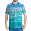 Męski Polos Fashion Blue Ocean Phith Polo Shirt Men 3D Sea Printing Lapel Bluzka z krótkim rękawem Summer Harajuku