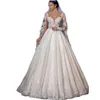 A Ligne Sleeves Ligne Mariage Long Robes longues Appliques en dentelle Satin Robes nuptiales formelles