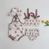 Endelar babyflickor baddräkt delade badkläder spädbarn blommig sling ett stycke baddräkt med hatt h240509
