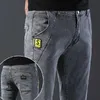 Men's Jeans Mens Fashion Letter denim pants ultra-thin straight gentleman relaxed fashion European and American style elastic mens luxury jeans grayL2404