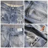 Men's Jeans Mens denim shorts with perforations Korean style straight quarter patch casual jeansL2404