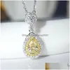 Colliers pendants Super Deal Bijoux de luxe 925 Sterling Sier Yellow Topaz CZ Diamond Water Drop Pier Coup Zircon Women Clavicule Neck Dhy8s