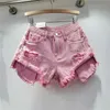 Women's Shorts 2024 Summer New Womens Hole Denim Shorts High Waist Slimming Spicy Girl A-line Ragged Edge Shorts Y240425