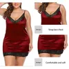 Women's Sleepwear Womens New Fashion V-Neck Sexy Transparent Lace Decorative Border Plus Size Sexy Womens Dress Pajamas Y240426