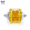 Halsband Sterling Sier Super Ice Cut 13*16mm Rectangular High Carbon Simulation Yellow Diamond Women's Engagement Ring