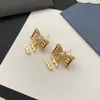 Brand Designer Gold-plated alphabet earrings Bow Luxury Brand Women Rhinestone Pearl Brass Earrings Wedding Party Jewelry Accessories Gifts