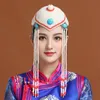 Mongolisk hatt för kvinnor scendans färgglada prestanda kostymtillbehör bröllop brud krona prinsessan cosplay huvudbonader