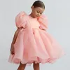 Fashion Girl White Princess Robe Tulle Puff Sleeve Party Femme Kids Robes For Girls Birthday Child Clothes Bridemaids Robe 240412