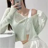 Damskie dzianiny Summer See Through Cardigan Fashion V-dół w szyku w kształcie dzianiny Kartegany Cienka kurtka przeciwsłoneczna Kobieta Zy8007