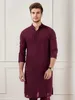 Ethnic Clothing 2024 Men's Long Sleeve Muslim Thobe Robe Button Up Kaftan Side Split Arabic Shirt Men Islamic