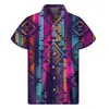 Men's Casual Shirts Retro Mexico Aztec 3D Print Hawaiian Men Colorful Ethnic Totem Graphic Lapel Button Shirt Street Short Sleeves Blouse