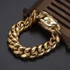 Mens Gold Color Stainless Steel Curb Cuban Link Miami Chain Bracelet Hip Hop Bangle Jewelry Christmas Gift 18mm 711inch 240417