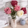 Decorative Flowers Roses Artificial Rose Flower Branch Red Realistic Fake For Wedding Home Decoration