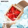 Wristwatches SANDA Women Square Sport Watches Fashion Leather Strap Analog Quartz Wristwatch Big Dial Vintage Elegant Ladies Watch Reloj