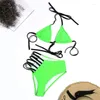 Women's Swimwear Sexy Neon High Waist Thong Bikini 2024 Cut Out Women Swimsuit Swimming Bathing Suit Brazilian Bikinis Set Mujer Biquini