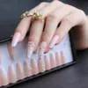 Handmade Ombre Gel nude coffin reusable Press on nails box pink Acrylic nails UV bling 3d crystal Ballet fasle nails 240425