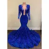 Paillettes sexy royaux royaux bleu robes de bal à manches longues appliques en dentelle robe de soirée rose volants spécial cochons ocn robes de fête bc