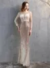 Landebahnkleider Yidingzs 2022 Elegant S Through Velours Abendkleid Frauen Langes Slve -Kleid -Pailletten -Partykleid 18291 Y240426