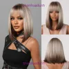 Cosplay Style Womens Wig Bangs Straite Gradient Grey Short Hair Bobo Synthetic Fibre Bandband