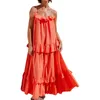 Casual jurken vrouwen ruches cami maxi jurk boho spaghetti riem swing laged sundress stropdas backless flowy lang strand