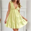 Basic Casual Dresses Summer White Dress Women Sleeveless V Neck Elegant Ruffle Shoder Party Mini Oversize Beach Sundress Vestido Mujer Dhbdw