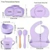 Nom personnalisé gratuit bébé silicone lapin divisé plaque ensemble de bébé alimentation alimentaire bpa bow bol bobs cuillère cuillère cupy tasse 240412