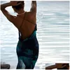 Temel gündelik elbiseler Bahar Yaz Tasarım Moda Kadın Elbise Tatil Açık Arka Arka Plaj Mavi Baskı Kayışı Lon Dhz6i