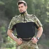 Taktiska T-shirts vandring Mens Tactical T-shirt Airsoft Mens Military Camouflage Battle Shirt Camping Army Hunting Suit Dreating 240426
