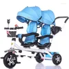 Kudde barn trehjuling tvilling vagn dubbel baby trike barnvagn 3 hjul cykel barn
