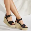 Fioletowe kliny buty dla kobiet platforma czeskie sandały wolne letnie tkane słomki wysokie obcasy czarne sandale femme 240423