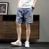 Men's Jeans Mens loose five piece denim shorts Trousers casual elastic waist hole elastic Korean fashion denim shortsL2404