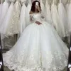 Mouw jurk lange Dubai prachtige prinesa ball jurken kanten appliques trouwjurken vestido de novia casamento chapel bruid jurk plus size s
