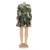 Casual Dresses Mutevole Camouflage Bandage A Line Dress Women Long Sleeve Army Green Ruched Midi Lace Up Multi Layered