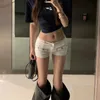 Short féminin 24 Nouveau Y2k rétro Nightclub Sexy Low Wash Wash Sac Buttocks Denim Shorts Black Lace Up Jean Shorts Y240425