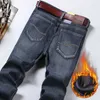 Heren jeans winter warme flanel elastische jeans voor heren winter hoge kwaliteit beroemde merk wollen broek rechte band jeansl2404