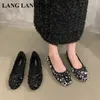 Casual schoenen 2024 Autumn bling paillet klassiek ballet dames ronde teen bowtie ballerinas slip op flats elegante valentijn mujer