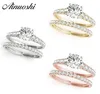 Ainuoshi 925 Sterling Silver Women Rings White Gold Gulguld Rose Gold Color Round Cut 1Ct Ring Set Engagement Silver Jewelry Y4761818