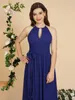 Runway Dresses Women Royal Blue Halter Hollow Out Chiffon Bridesmaid Dresses Gorgeous Long Prom Draped With Bow Belt Maxi Gowns Formal Evening Y24042611GM