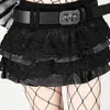 Röcke Dark Academia PU Leder Lace Patchwork Minirock mit Gürtel Frauen sexy japanische y2k Harajuku Gothic Short Black Faldas