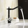 Robinets d'évier de salle de bain mélangeur noir et eau froide tape à double poignée en cuivre en laiton pivotant zr391