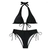 Kvinnors badkläder Kvinnor Sexig halterhals Bikinis Set Straps Baddräkter Högklippta thong H58D