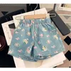 Kledingsets 2024 Summer Girls Floral Printing Denim Pakken Baby Girl Fashion Mouwess Top Shirts+Shorts Tweedelige kledingsets