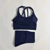 4CER FEMMES DES CHEMINES DE COULEUR SOLIDE Gym de gym yoga Set Exercice de la jambe serrée Fitness Cross Bra Top 2 pièces de vêtements de sport doux