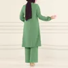 Spring et automne pour femmes Nouvelles couleurs une couleur solide élégante chemise à manches longues pantalon à jambes larges et arabe