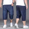 Jeans masculinos tamanho grande 28-48 50 shorts de jeans homens 150 kg de verão fino de gordura de moda casual de cinco calças compridasl2404