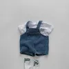 Kledingsets 2024 Summer Toddler Baby Clothing Set Girls T-shirt Pak Infant Solid Tee en Denim Algemene Shorts Boys Outfit H240426