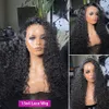 13x4 Jerry Curly Spets Front Wig Deep Kinky Curly Human Hair Wigs Brazilian 4x4 HD Transparent spets frontala stängning Perk för kvinnor 240417